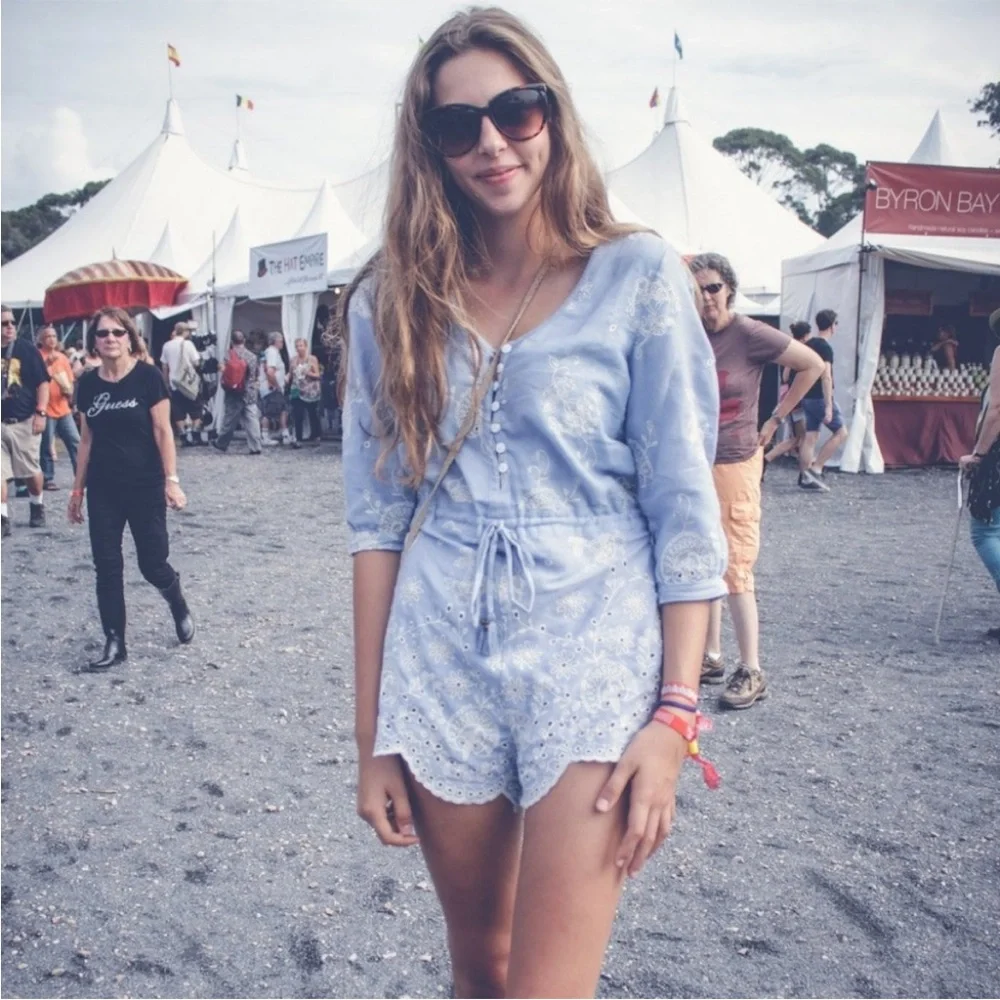 Spell & The Gypsy Casablanca Chambray Embriodered Romper Size Extra Small - Picture 2 of 14